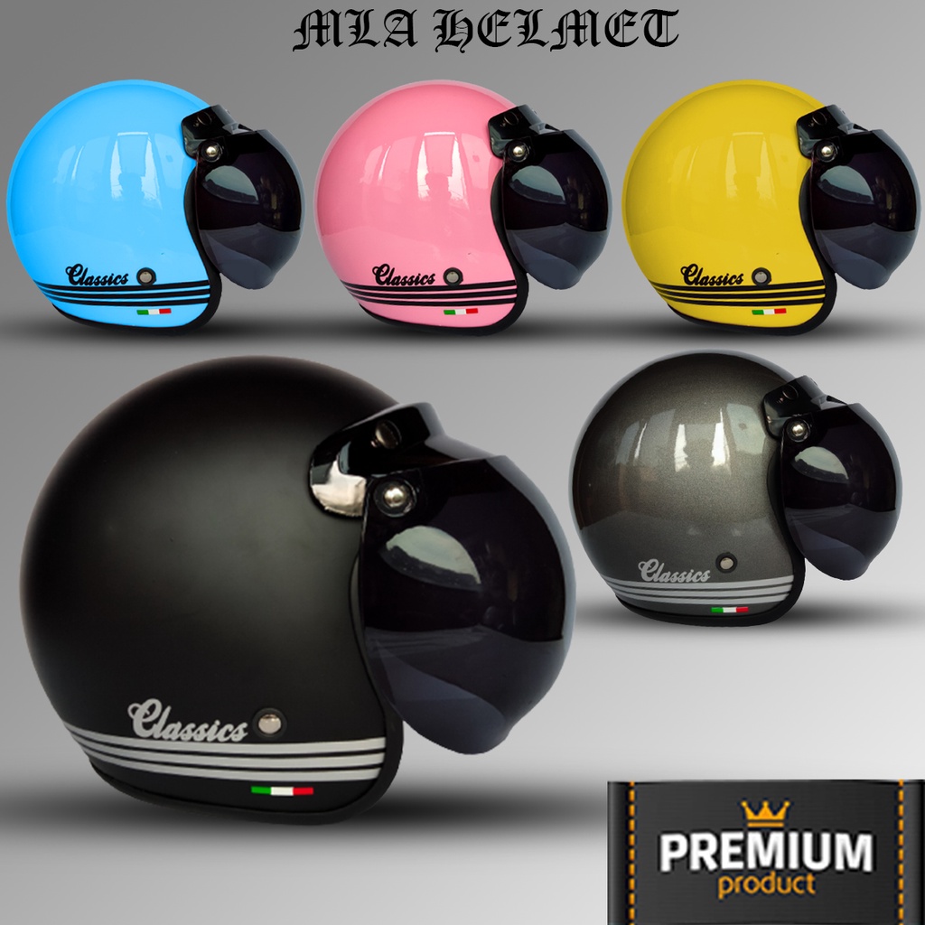 HELM BOGO RETRO DEWASA FULL LEHER UNTUK PRIA DAN WANITA DEWASA HELM MURAH KUALITAS PREMIUM KACA DATAR INJAK KACA CEMBUNG HITAM BENING COD