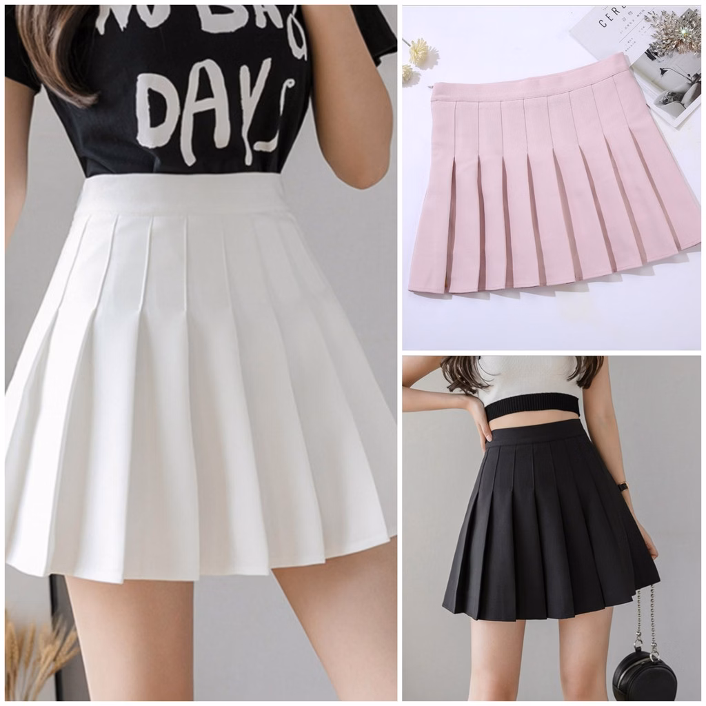 GirlWish Korean Mini Skort | Rok Pendek Korea | Rok Lipit | Plisket Skirt | Mini Skirt Polos