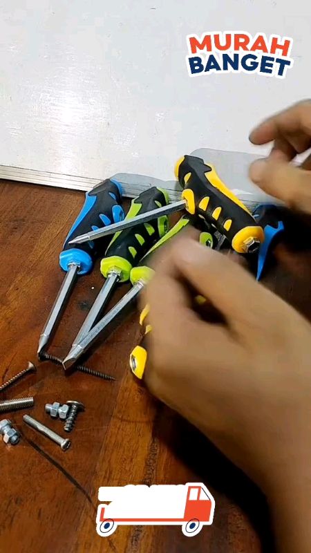 Obeng Bolak-Balik Tembus 3 Posisi GOMEO | Ketok Plus Minus 2 Way Magnet Multifungsi Gagang Karet #obeng #multifungsi #obengplusminusmurah