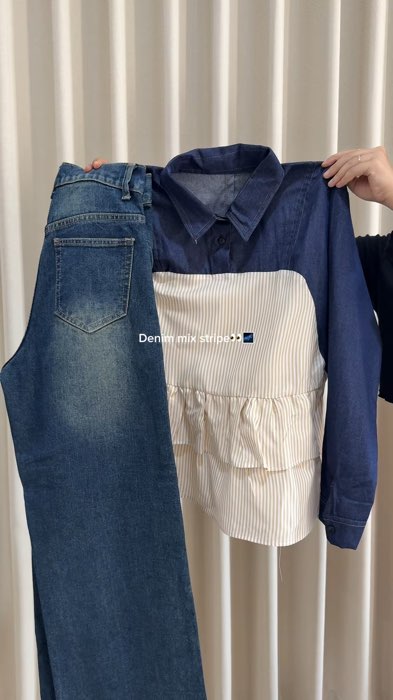#kemejadenim #OOTDFashionShopee