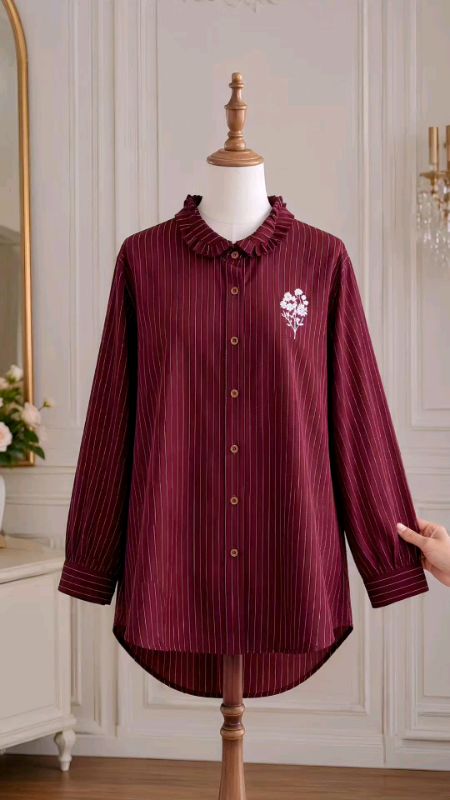 BATIK CAPLIN - Fanya Kemeja Wanita Stripe Bordir Rayon Twill Premium #ShopeeFashionDay #PromoNonStop #kemejawanita #ShopeeLook