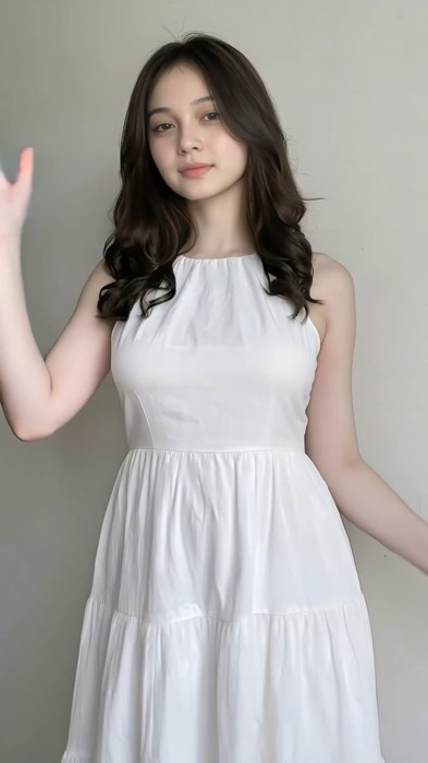 Dress halter putih dengan model Korean style yang anggun banget buat dipakai acara santai maupun formal
