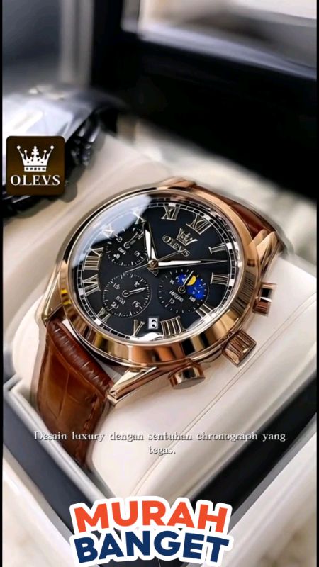 #fypシ #gratisongkir #ShopeeCOD OLEVS Jam Tangan Pria Anti Air Original Kulit Asli LED Bisnis Multi-fungsi Otomatis Tanggal Chronograph Luminous Analog