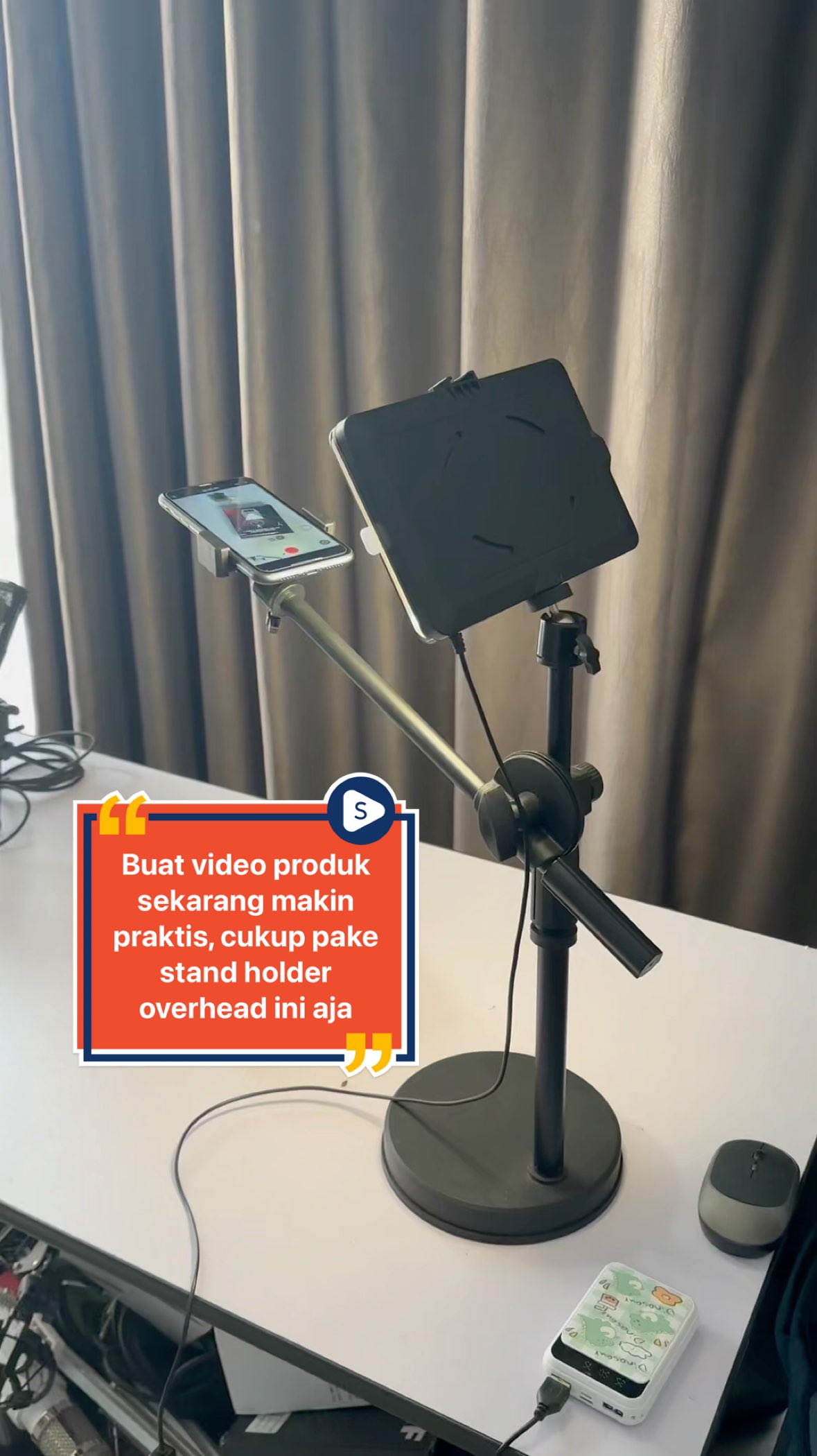 Buat video produk sekarang makin praktis, cukup pake stand holder overhead ini aja #holderhp #tripod #holderoverhead