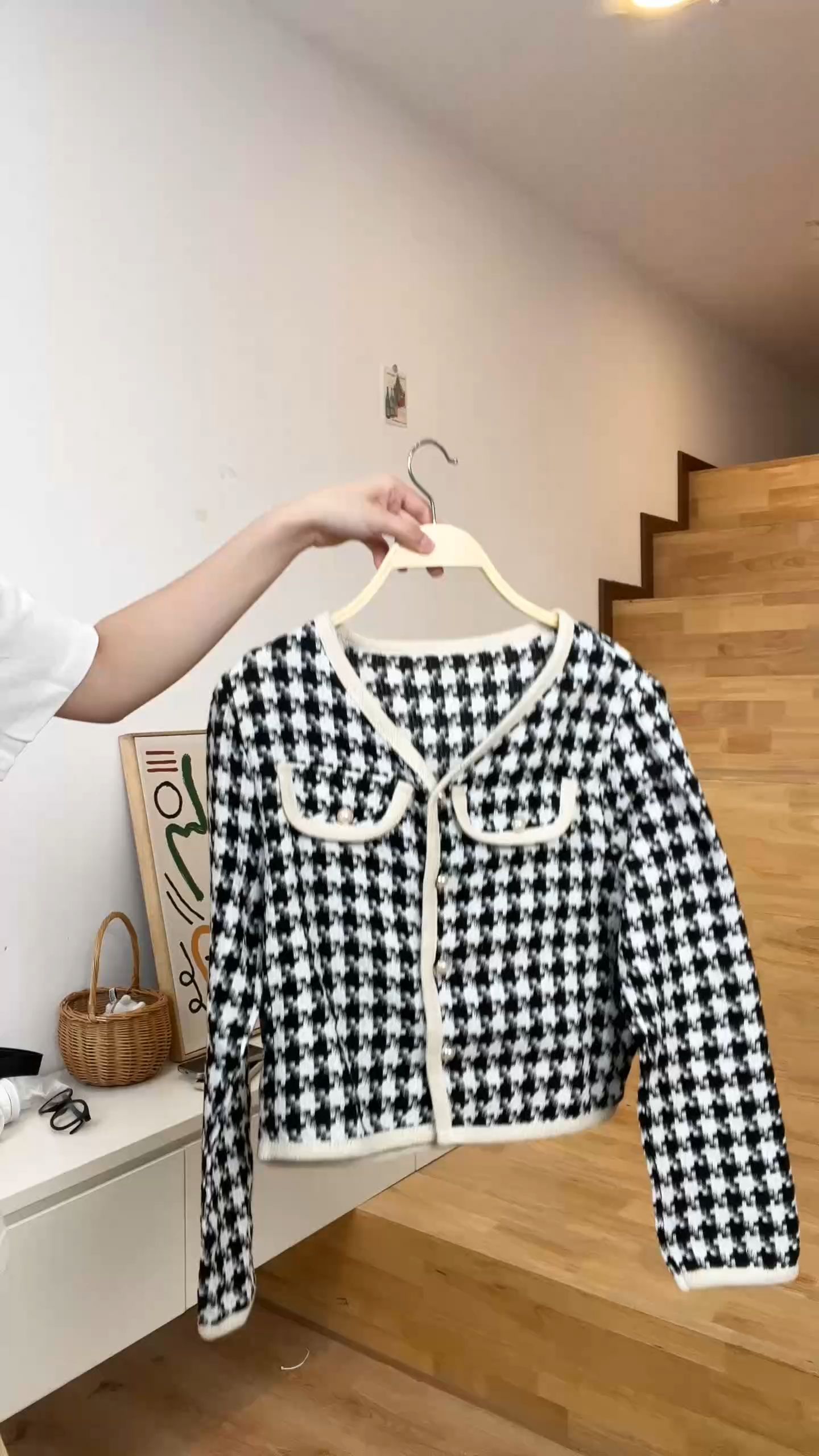 Korean style Cardigan Lengan Panjan Wanita Crop Kotak-kotak Kardigan Crop Vintage Baju Atasan Wanita