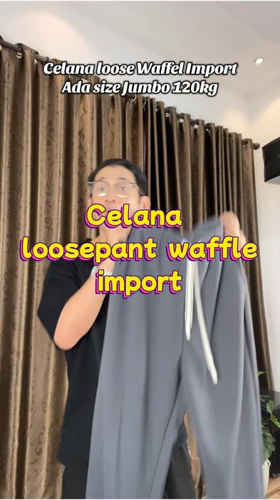 Celana loose bahan kaos waffle tebal nyaman dipakai cowok cewe #celanaloosepants #celanagombrong #celanakoreanstyle #celanaoversize #RacunShopee