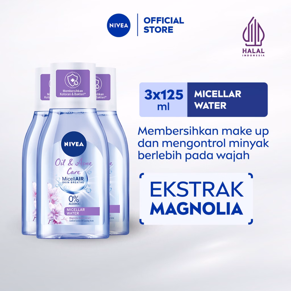 (PAKET HEMAT ISI 3) NIVEA Micellar Water MicellAir Oil & Acne Care 125ml - Pembersih make up