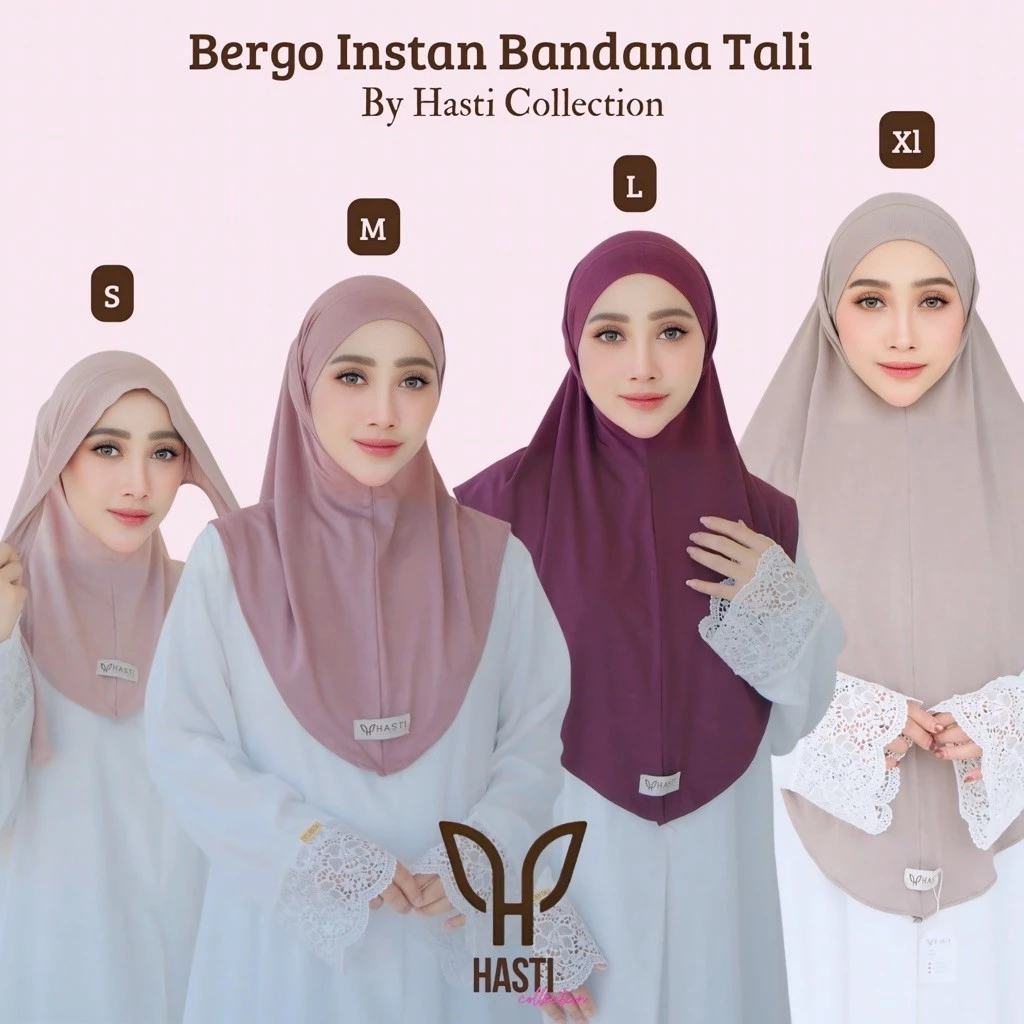 Bergo Instan Bandana Tali S/M/L Rayon Airflow Tipis Bergo Khiban