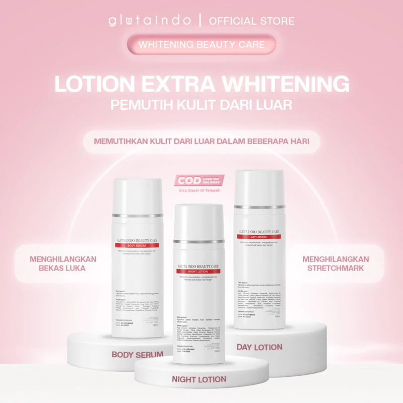 Glutaindo Lotion Extra Whitening - Handbody Pemutih Kulit & Serum Pelembab Seluruh Badan