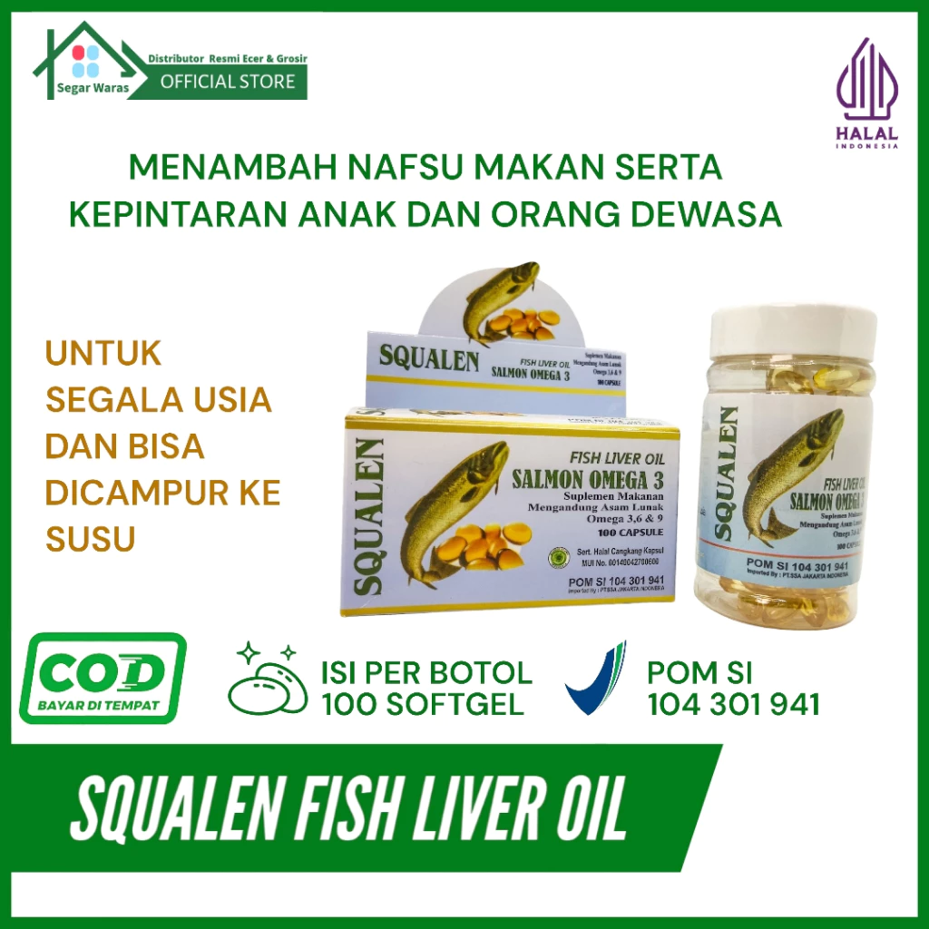 SQUALENE Fish Liver Oil Minyak Ikan Salmon Vitamin Pintar dan Penambah Nafsu Makan Anak dan Dewasa