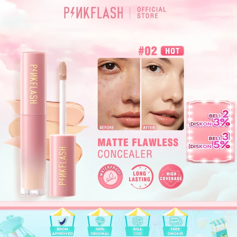 PINKFLASH Breathable Liquid Concealer Tahan Lama Natural Matte 5 Colors
