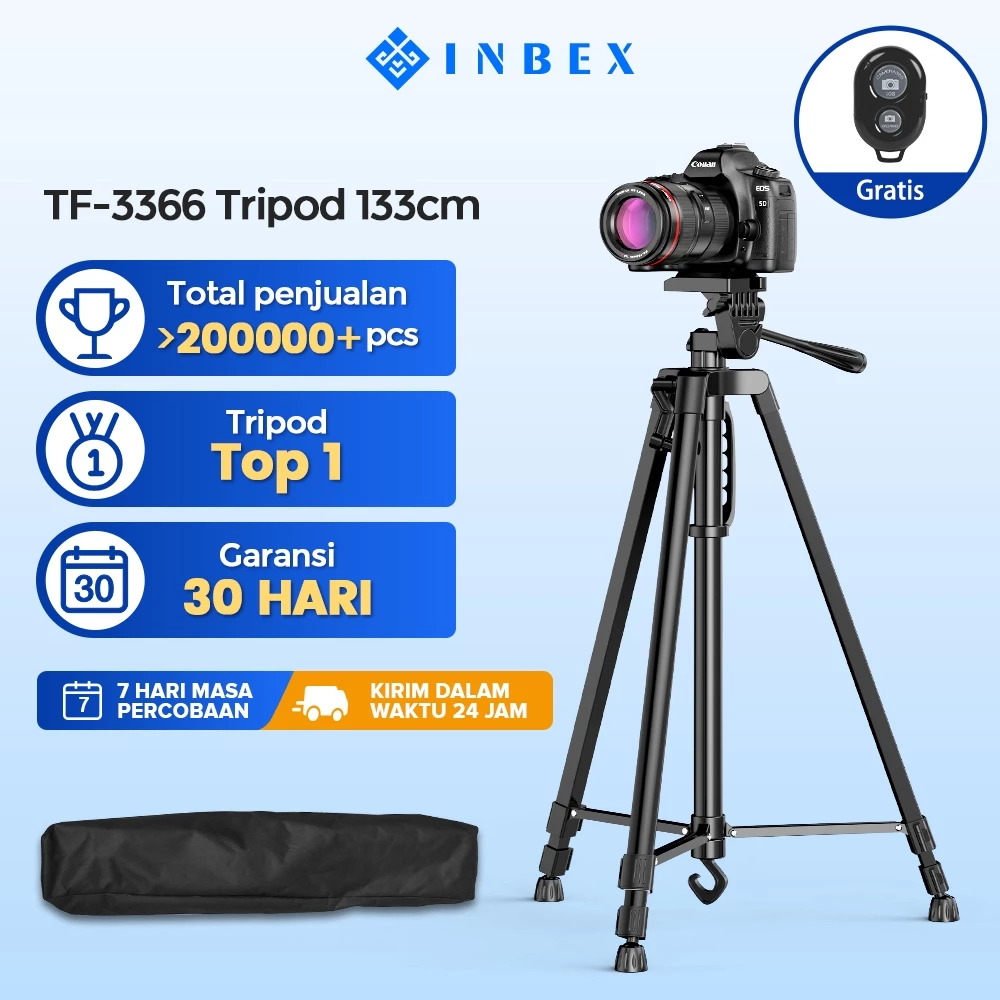 INBEX TF-3366+Bluetooth Remote/for Photography Kamera cellphone DSLR/133CM Tripod