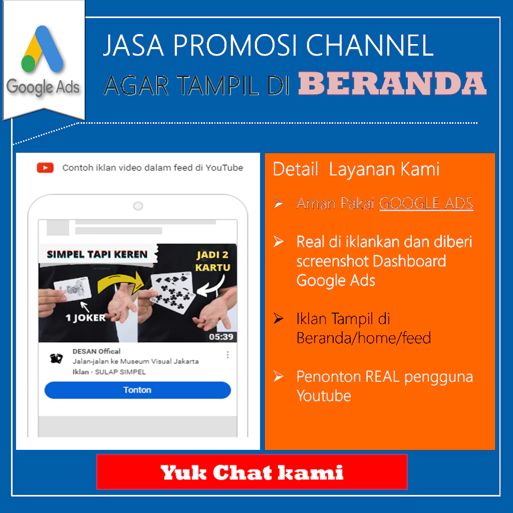 JASA Promosi Pemasangan Iklan Channel Youtube di BERANDA