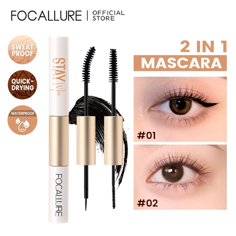 FOCALLURE 2 In 1 Waterproof Maskara & Eyeliner fiber eyelash primer