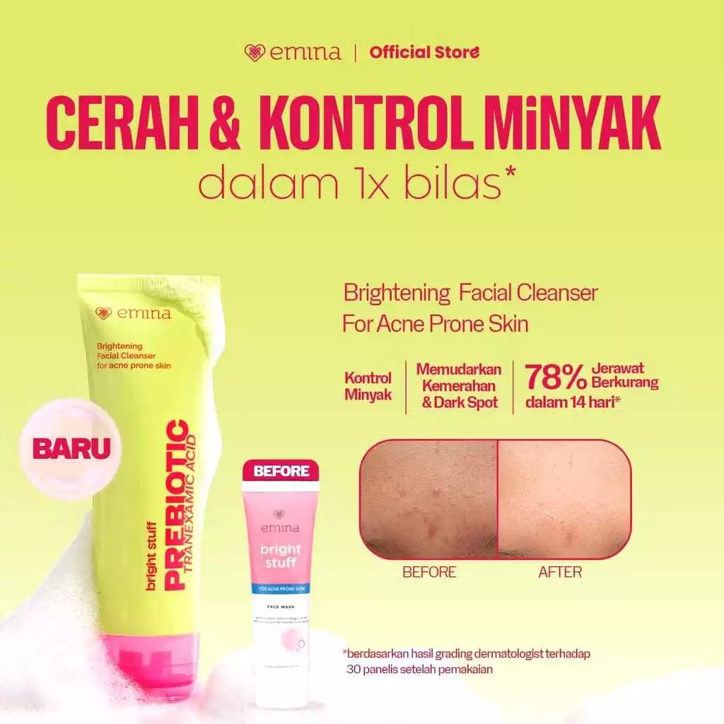Emina Prebiotic Tranexamic acid Brightening Face Wash (bright stuff kemasan baru)