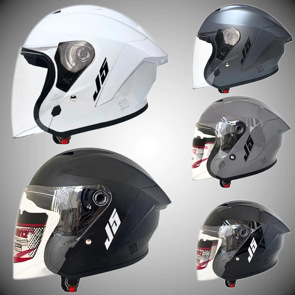 MLA J5 Helm Half Face Kaca Bening SNI – Black Glossy