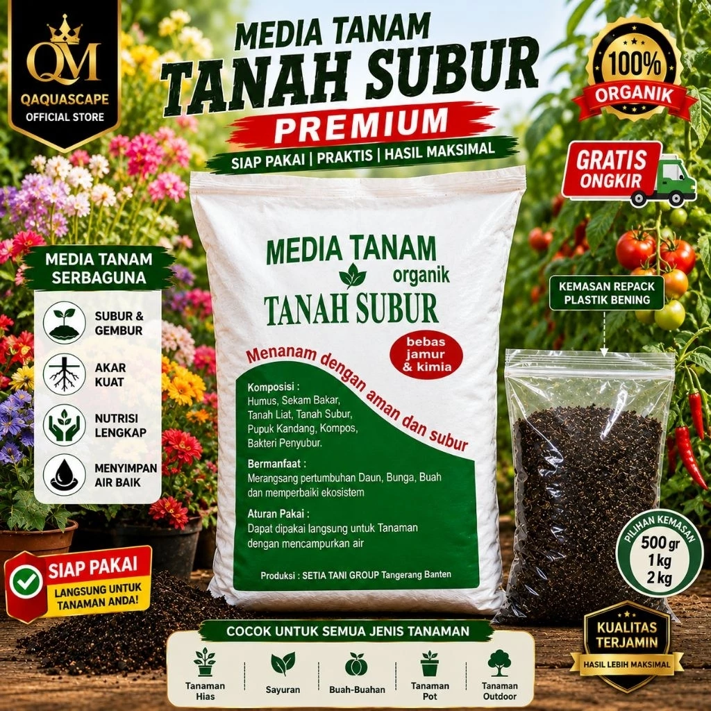 Media tanam organik tanah subur siap pakai/pupuk kompos (repack kemasan plastik ukuran 15x30 cm)