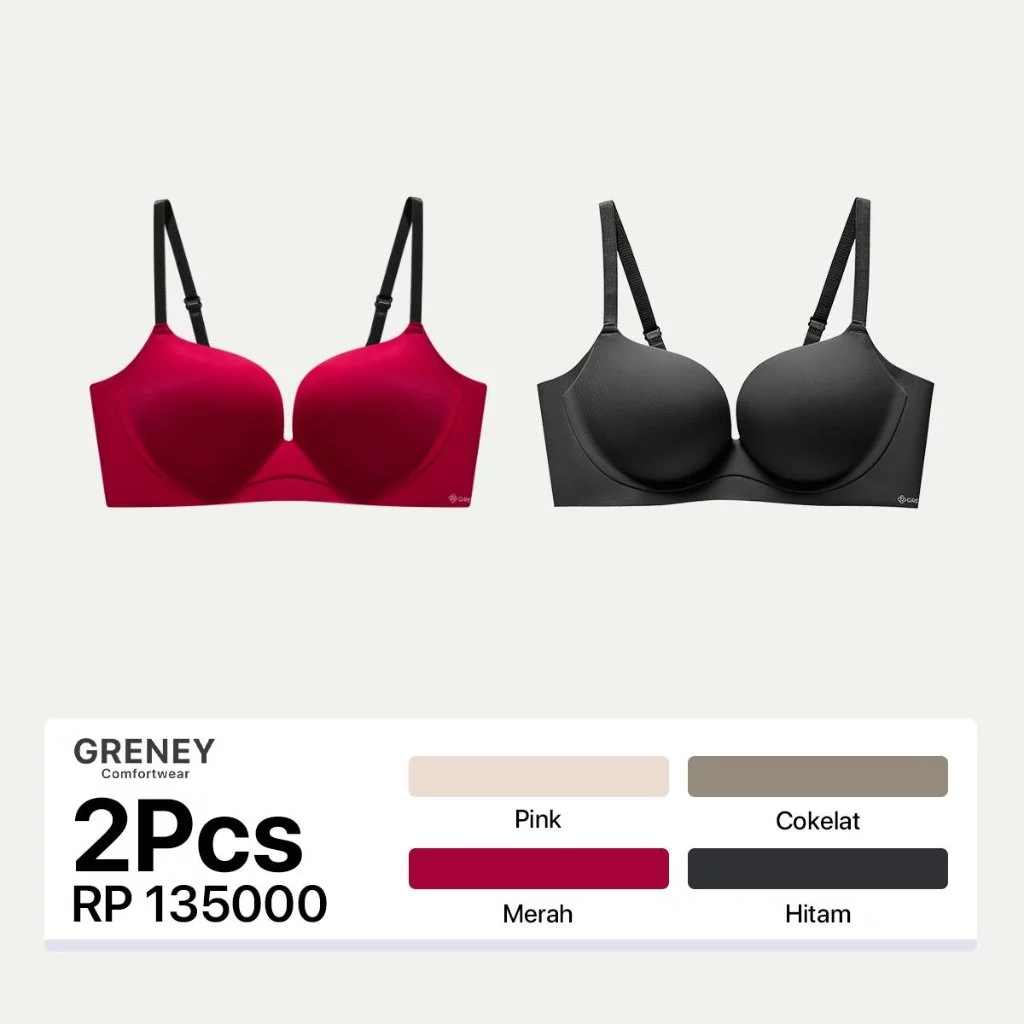 GRENEY-Gbras-Bra (2pcs) One Piece Warna Kombinasi Tanpa Kawat Warna Sport Push Up -89616