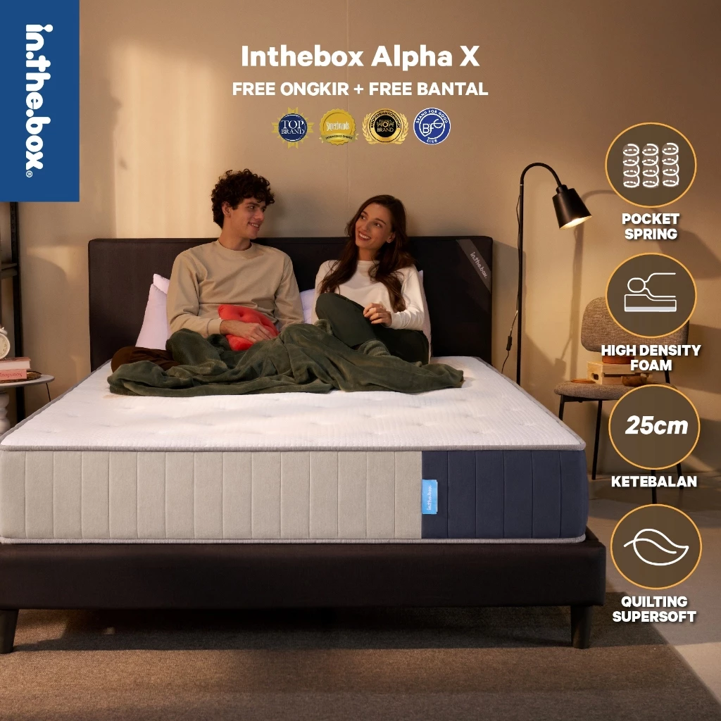 INTHEBOX ALPHA X - Kasur Springbed Pocket Spring Quilting Supersoft Tinggi 25 cm - FREE Bantal - Ukuran kasur 90x200, 100x200, 120x200, 140x200, 160x200, 180x200, 200x200