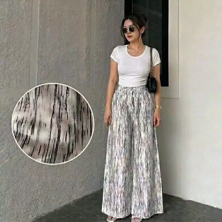 Everyday Pants - Strip Pants Abstrak - Celana Kulot Motif Serat Kayu - Celana Panjang Wanita Kattun Tebal Nyaman Santay Baggy Naura Dengan Motif Abstrak