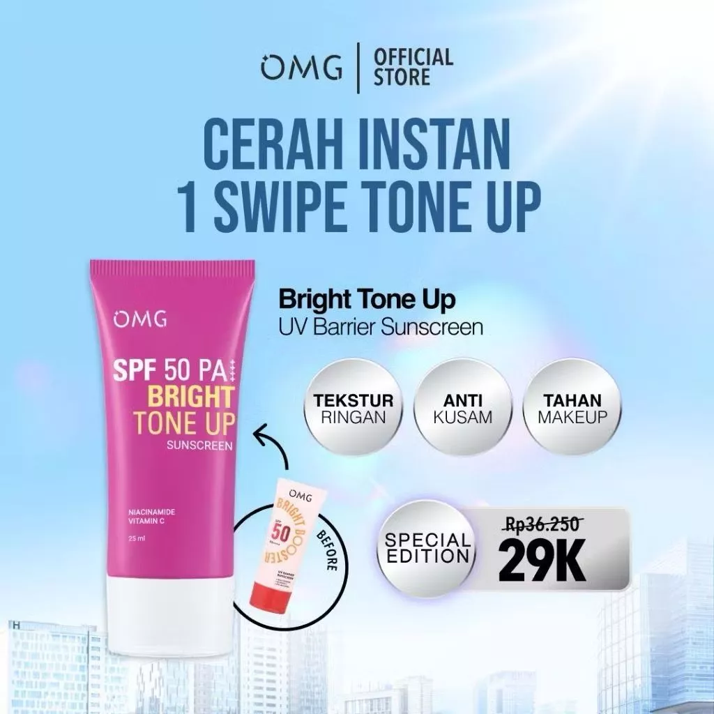 OMG Oh My Glow Bright Tone up UV Barrier Sunscreen SPF 50 PA++++ (kemasan baru)