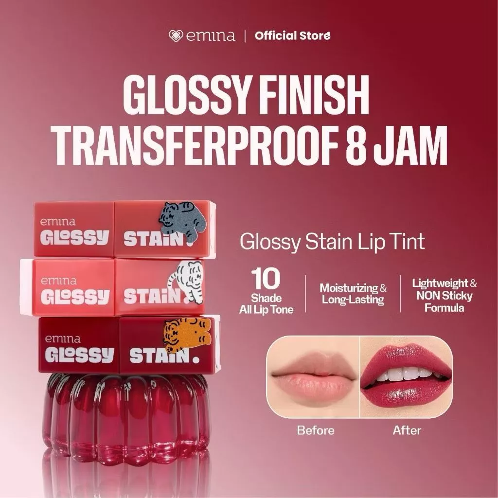 Emina Glossy Stain Lip Tint Baru (Kemasan Baru)