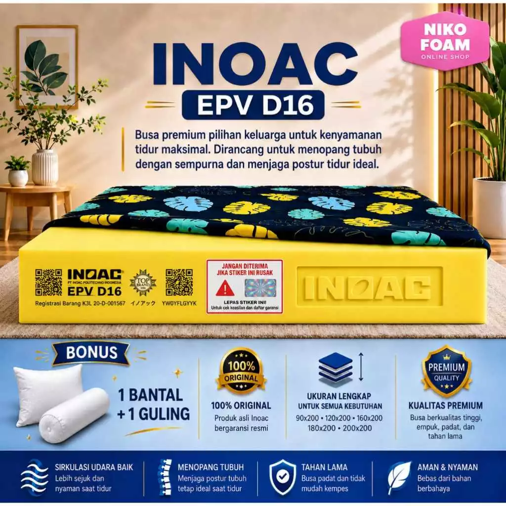 Kasur Busa INOAC Original Garansi 10 Tahun Ukuran 200x200 200x180 200x160 200x145 200x120 200x90