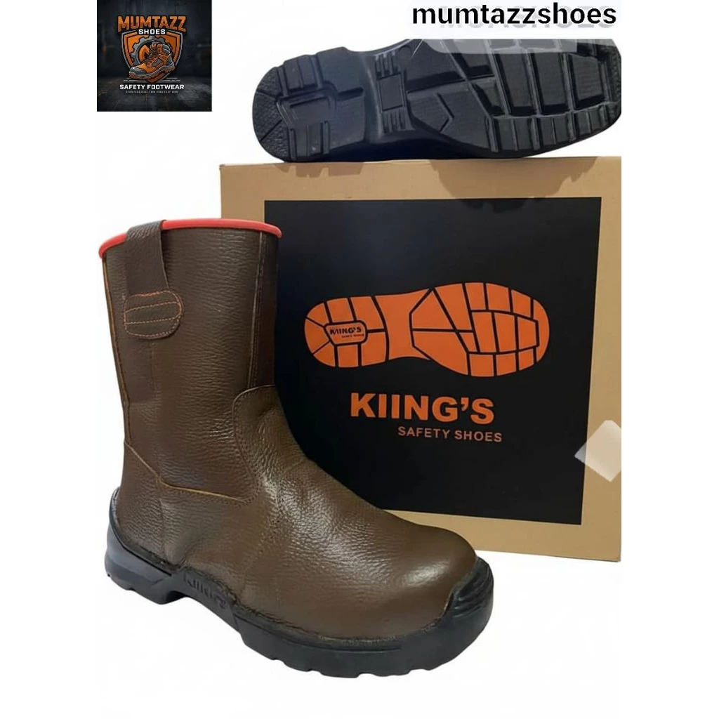 SEPATU SAFETY BOOTS KIING'S PRIA KULIT ASLI,SOL KARET,UJUNG BESI, SEPATU KERJA, SEPATU PROYEK