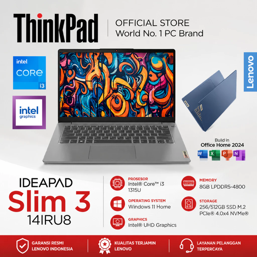 Lenovo IdeaPad Slim 3i Intel Core i3 1315U 8GB 51GB SSD Windows 11 Office Home Full HD 14 inch Laptop 6DID