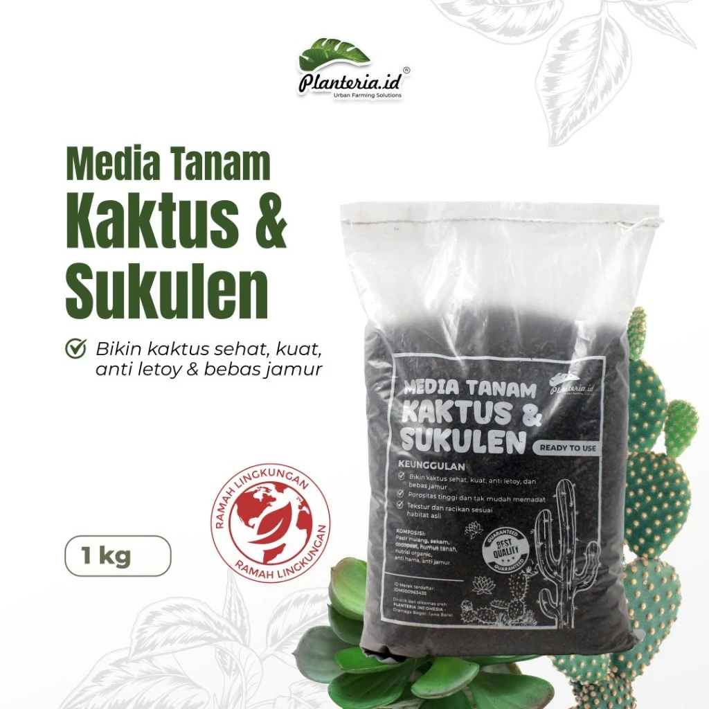 Planteria - Media Tanam Khusus Kaktus & Sukulen Premium 1 kg Siap Pakai – Campuran Porous Anti Jamur & Busuk Akar