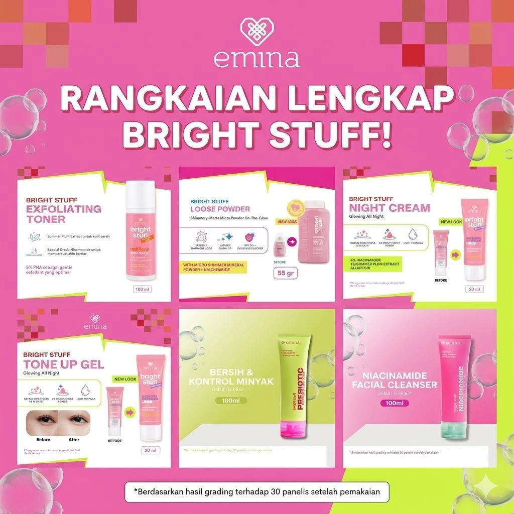 – Gocetar -Emina Bright Stuff Series | Moisturizing Cream | Face Wash | Night Cream | Micellar Water | Toner | Face Serum ORIGINAL BPOM