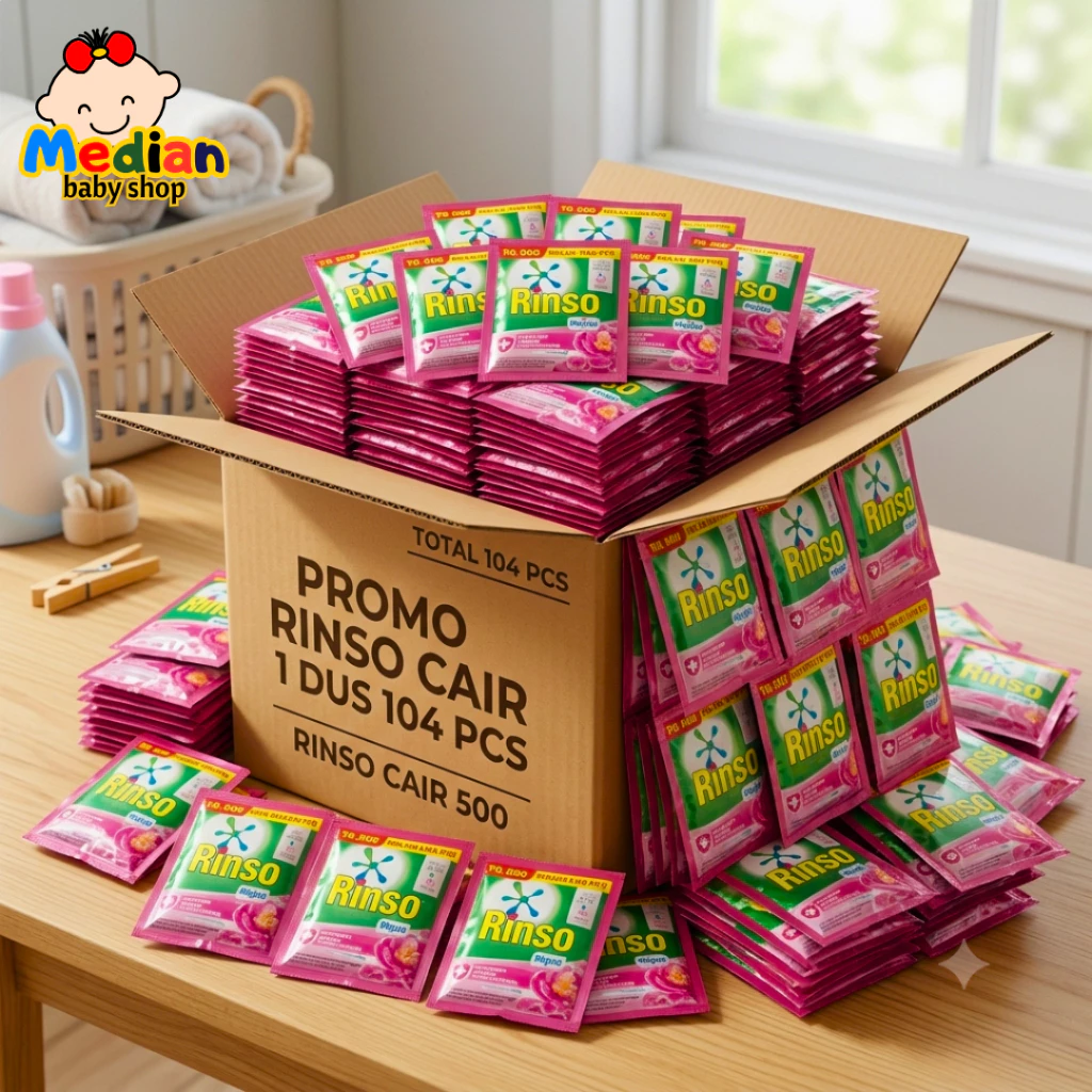 104 PCS (1 Dus) RINSO Detergen Cair Antinoda 20ml kemasan 500- Efektif Menghilangkan Noda, Praktis