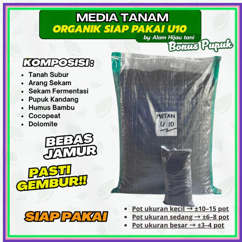 Media Tanam Organik Karung U10 Siap Pakai + Bonus Pupuk Kambing | Campuran Cocopeat Sekam Bakar Kompos