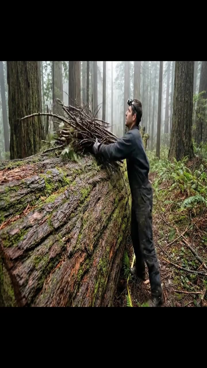 This man built a mini house inside a tree trunk by himself | Part 1 #camping #bushcraft #survival #building #asmr