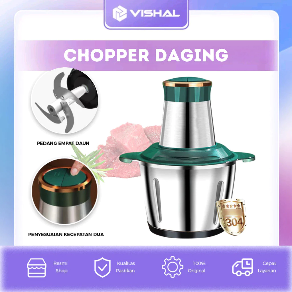 VISHAL Blender Daging Chopper Meat Grinder Sepenuhnya Otomatis Meat Grinder Chopper 2L Penggiling Daging Blender Baja anti Karat VS-1860