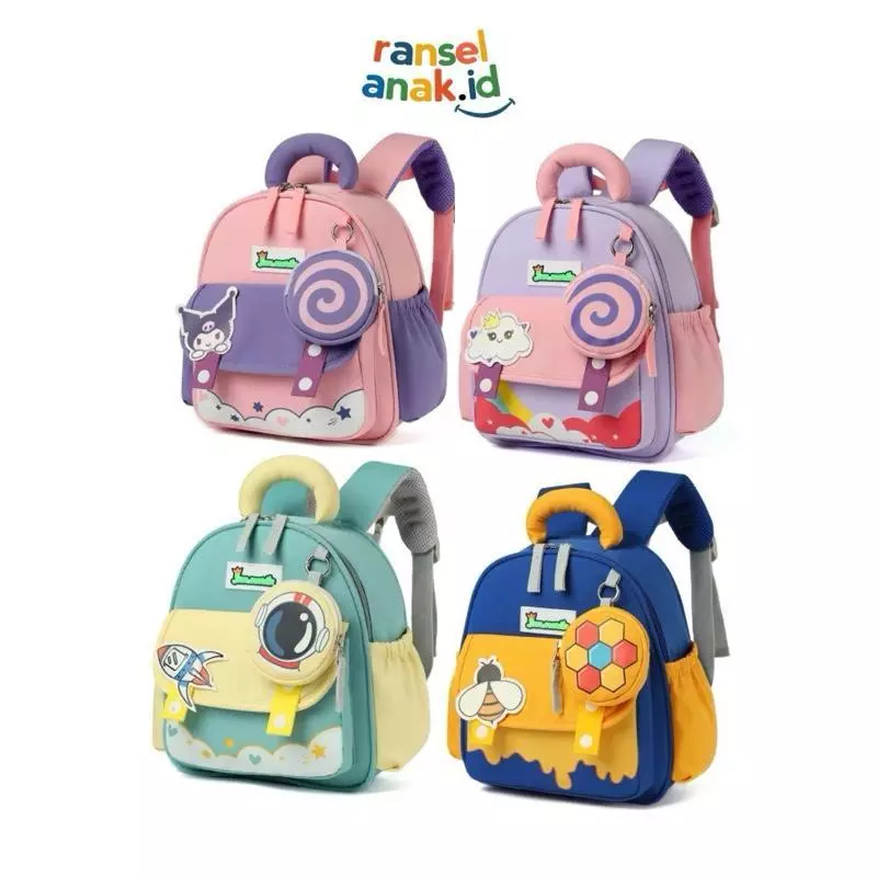 San Martin Fashion Tas Anak PAUD Korean Style Kuromi Astronot 2 in 1 Free Pouch