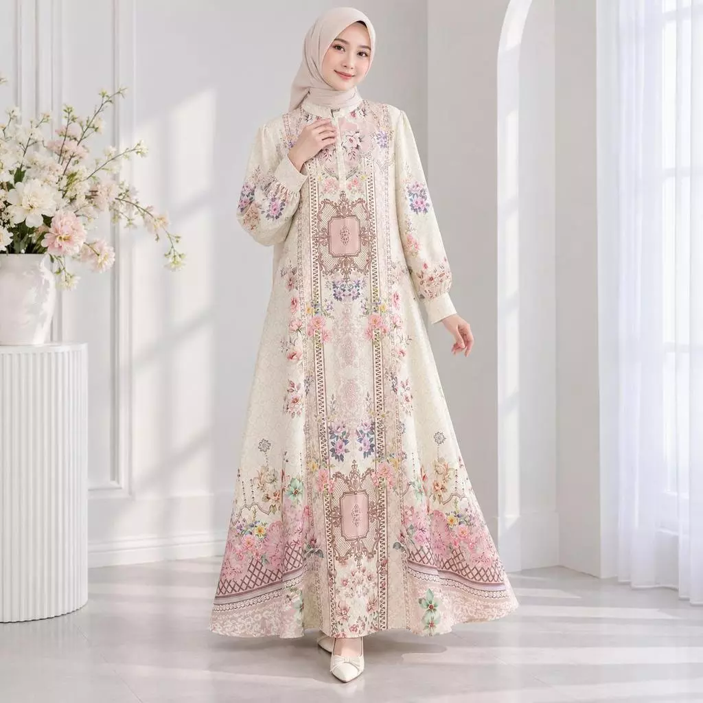 NJW - Dress Premium Malia Gamis Wanita Mewah Elegant Lebaran 2026