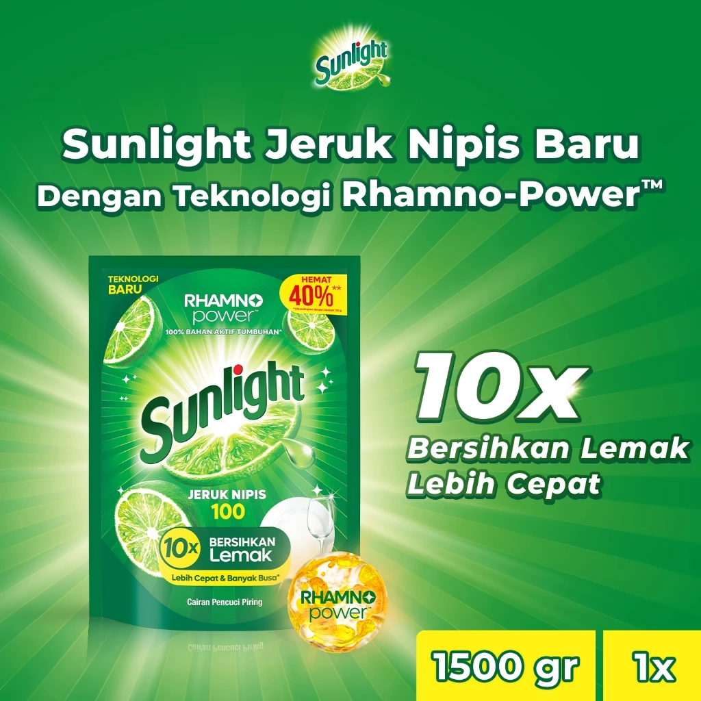 Sunlight Sabun Cuci Piring Jeruk Nipis Refill 1500gr Pouch Jumbo